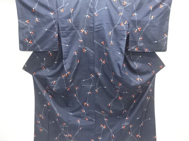 JAPANESE KIMONO / HITOE / TSUMUGI / WOVEN BRANCH FLOWER
